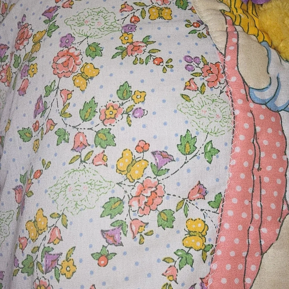 80s‎ Cabbage Patch Kids Lace Trim Throw Pillow Handmade Floral Rainbow Cottage